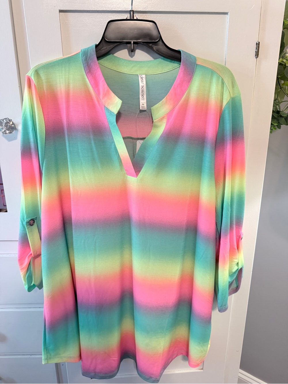 Dear Scarlett Pastel Rainbow Stripe V-Neck Tunic by Soprano - Multicolor